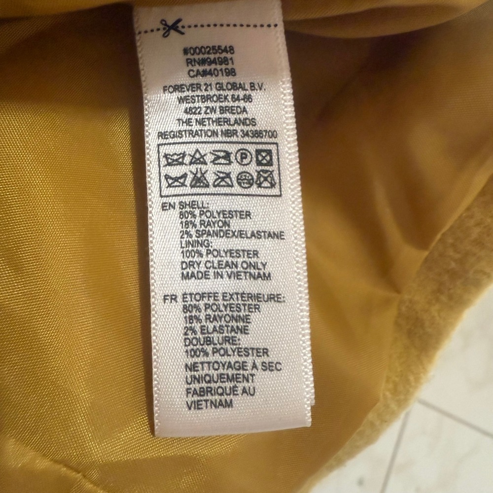 Forever 21‎ Mustard Yellow Double Breasted Wool Blend Peacoat Jacket Womens S - Picture 7 of 13